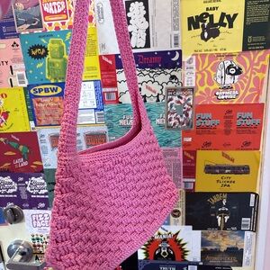 Pink Hand-Woven Crochet Shoulder Bag
